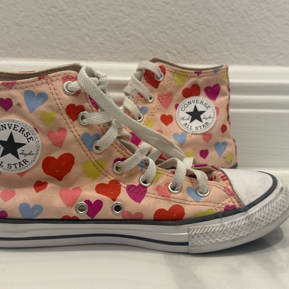 Converse Other - Converse Converse Chuck Taylor All Star Hi Pink Hearts Youth 5.5 Women’s 7